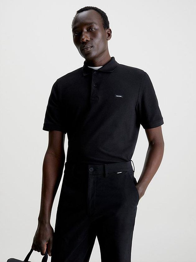 Calvin Klein USA Slim Stretch Pique Mens Polo Black 6594172-PF